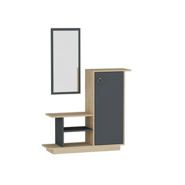 Hanah Home Recibidor Asia Escandinavo Roble y Antracita con Espejo y Almacenamiento 80x90x29.5cm